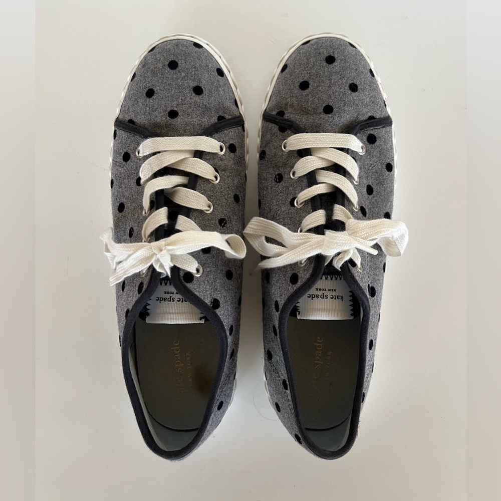 Kate Spade Vale Velvet Polka Dot Sneakers in Grey/Black, size 11.5
